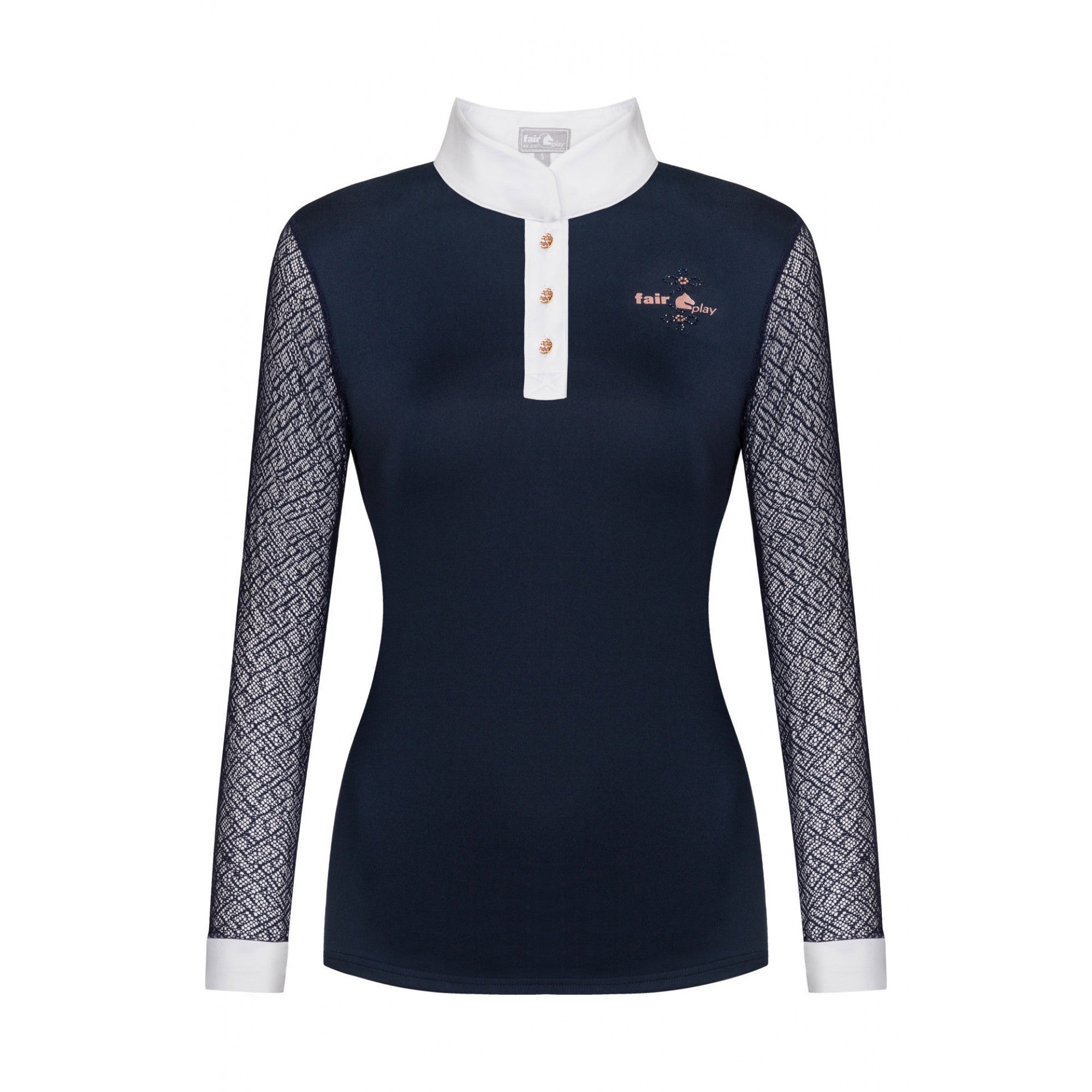 FAIR PLAY CECILE ROSEGOLD LONG SLEEVE COMPETITION SHOW SHIRT - NAVY